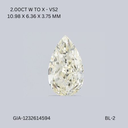 2ct Pear Diamond - VS2 Clarity - L Yellow Color - Step Cut