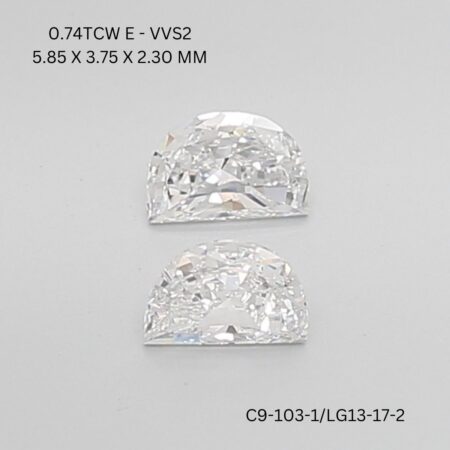 0.74 CT E VVS2 HALF MOON diamond Pairs Inventory