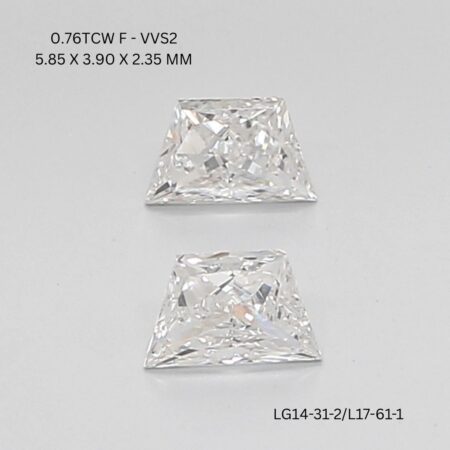 0.76 CT F VVS2 TRAPEZOID diamond Matching Pair