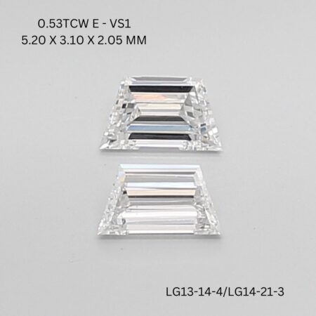 0.53 CT E VS1 TRAPEZOID diamond Pairs Inventory