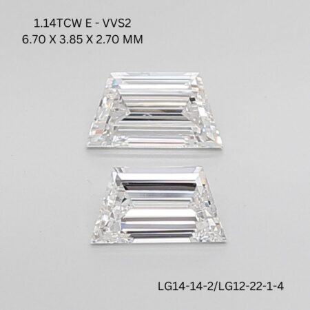1.12 Carat E-VVS2 Trapezoid Step Cut Lab Diamond Pair (6.7x3.85mm)