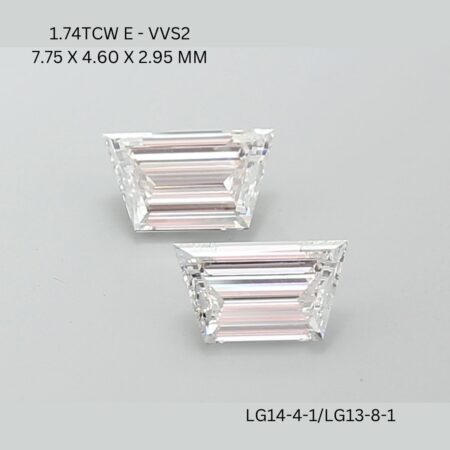 1.74 Carat E-VVS2 Trapezoid Step Cut Lab Diamond Pair (7.75x4.6mm)