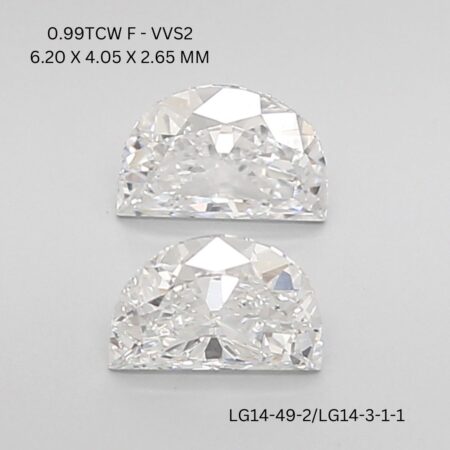 0.99 CT F VVS2 HALF MOON diamond Matching Pair