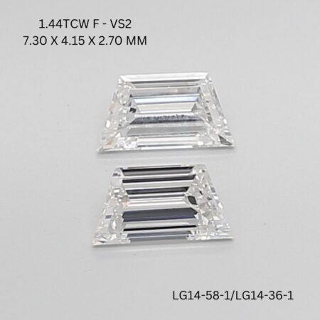 1.44 CT F VS2 TRAPEZOID diamond Matching Pair
